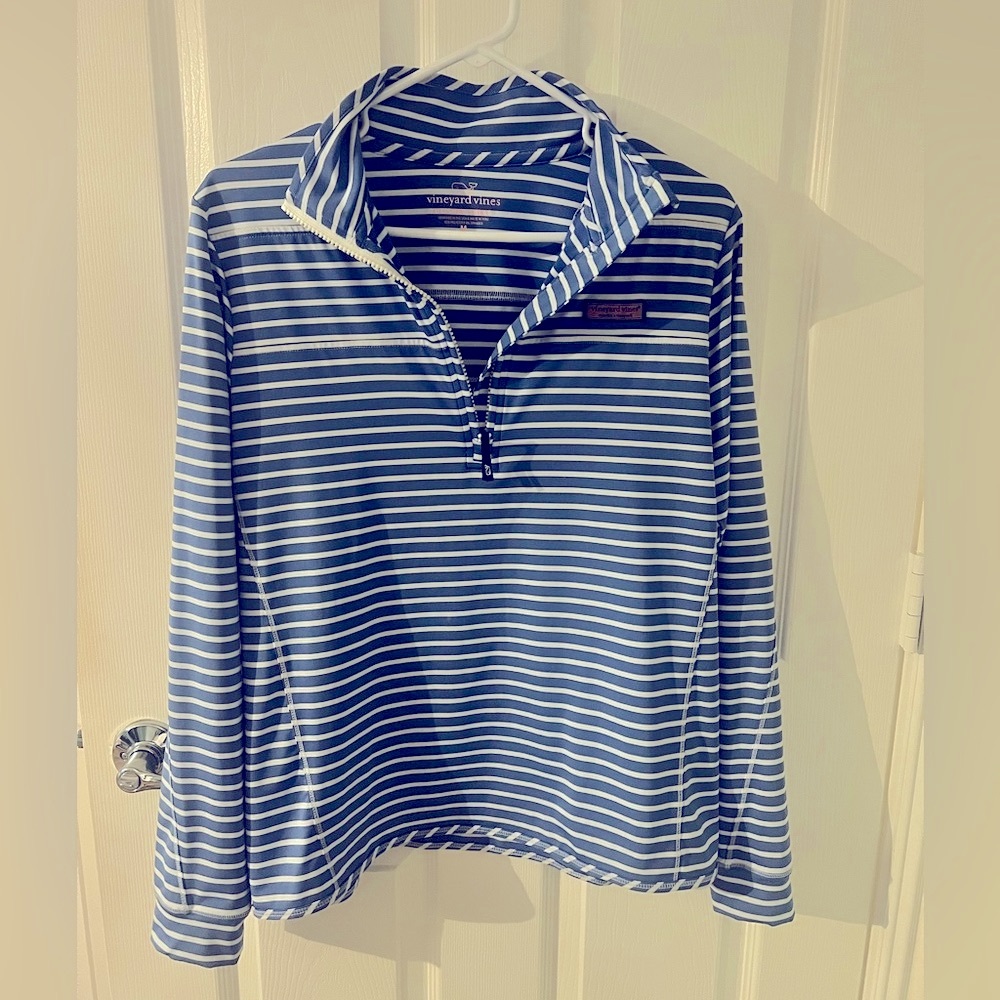 Vineyard Vines Blue and White Striped Quarter-Zip Pullover Shep Shirt